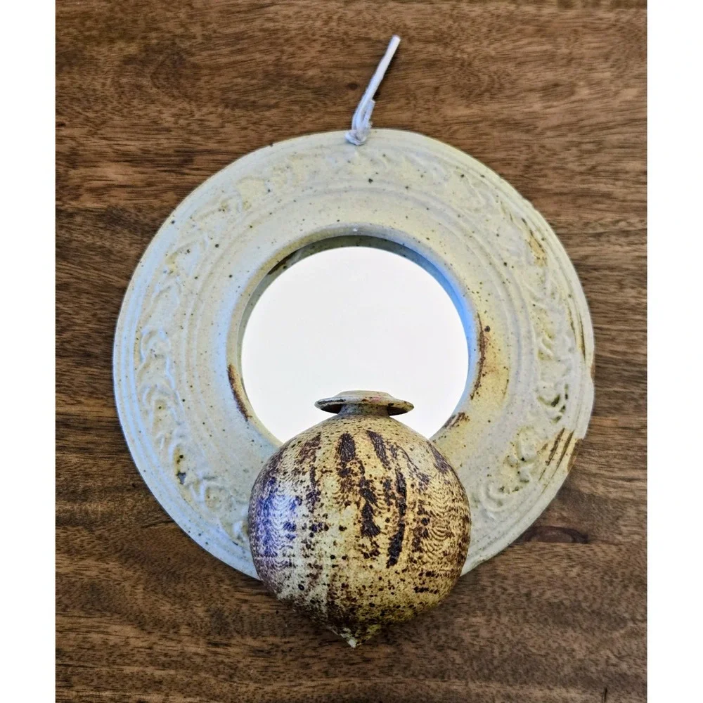 VTG Ceramic Border/Oil Lamp/Bud Vase Hanging Mirror Round